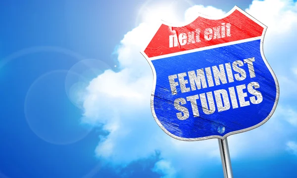 フェミニスト研究、3 d レンダリング、青い道路標識 — ストック写真