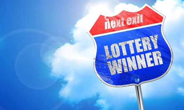 Lottery winner, 3D rendering, blue street sign — Stock Photo, Image