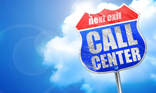 Call-центр, 3D-рендеринг, синий уличный знак — стоковое фото