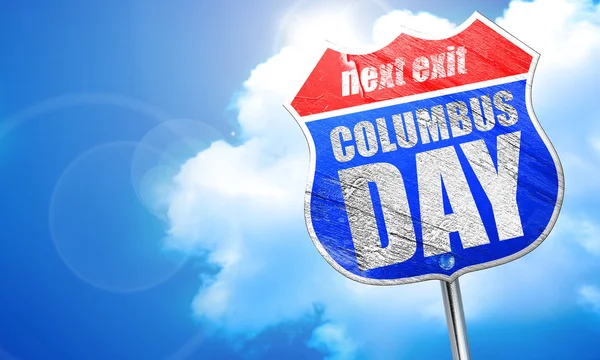 Columbus day, 3d-rendering, blå vägskylt — Stockfoto