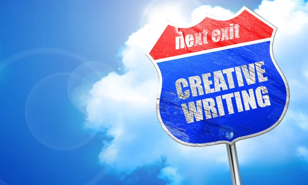 Kreatives Schreiben, 3D-Rendering, blaues Straßenschild — Stockfoto