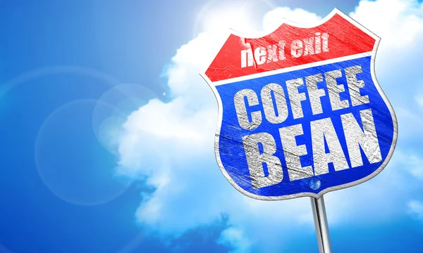 Coffee bean, 3D-rendering, blauwe straatnaambord — Stockfoto