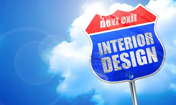Diseño de interiores, representación 3D, letrero de calle azul — Foto de Stock