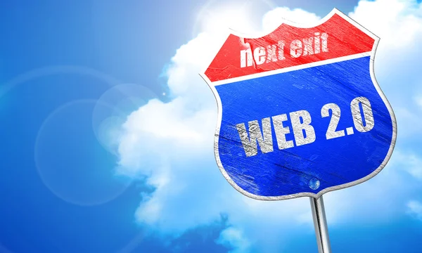 Web 2.0, rendering 3D, cartello stradale blu — Foto Stock