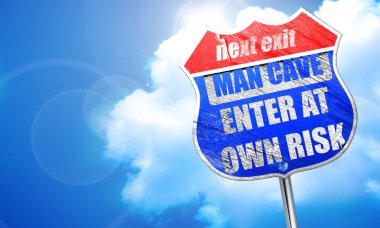 adam mağara işareti, 3d render, mavi sokak tabelası