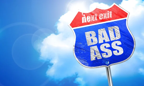 Bad ass, 3d-rendering, blå vägskylt — Stockfoto
