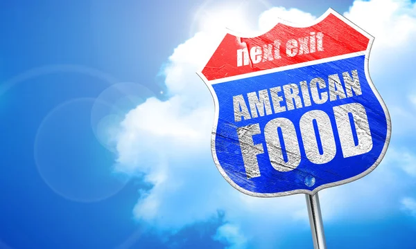 Comida americana, representación 3D, letrero de calle azul — Foto de Stock