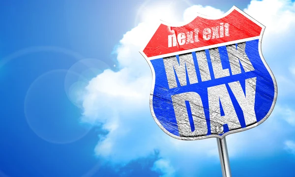 Mjölk dag, 3d-rendering, blå vägskylt — Stockfoto