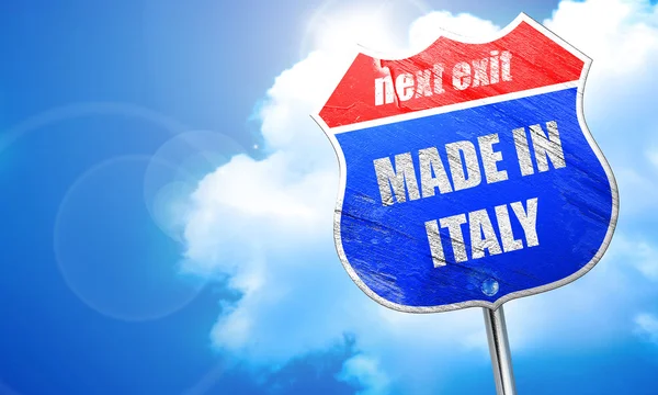 Made in Włochy, renderowania 3d, niebieski znak ulicy — Zdjęcie stockowe