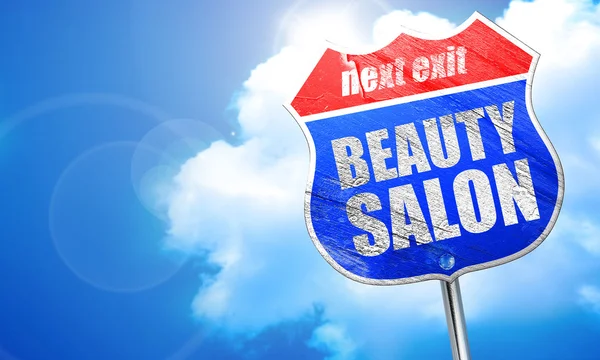 Skönhetssalong, 3d-rendering, blå vägskylt — Stockfoto