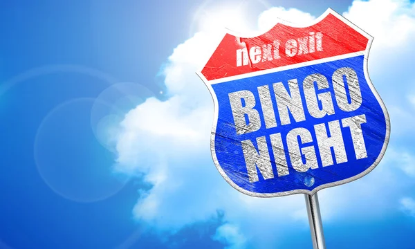 Bingo éjszaka, 3d-leképezést, kék utcatábla — Stock Fotó