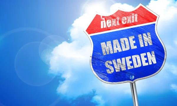 Realizzato in svedese, rendering 3D, cartello stradale blu — Foto Stock