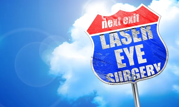 Chirurgia dell'occhio laser, rendering 3D, cartello stradale blu — Foto Stock