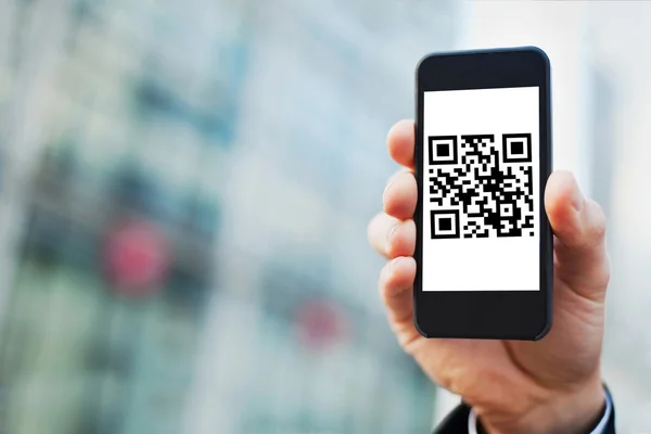 Smartphone with QR code — Stock Photo, Image