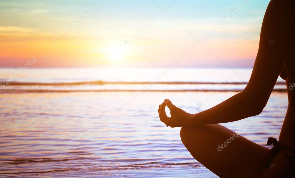 Yoga exercise  at sunset