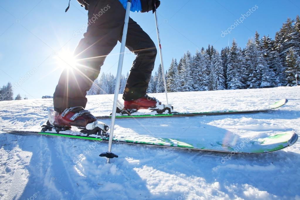 Close up of man skiing