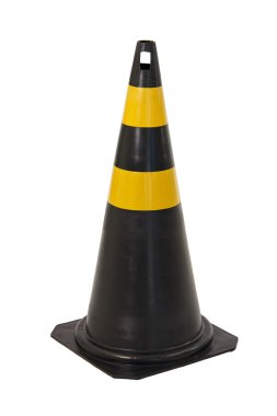 İzole siyah ve sarı trafik koni