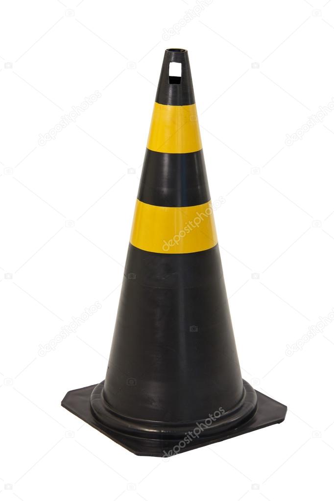 Isolated black and yellow traffic cone
