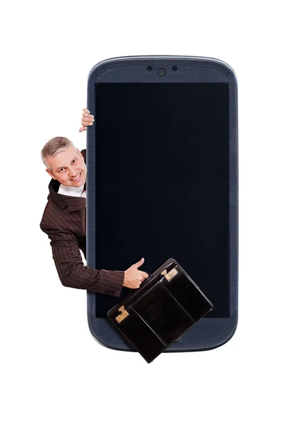 Великі пальці для бізнесу зі смартфоном Стокове Фото