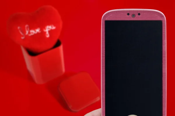 Valentines poselství - růžové Smartphone — Stock fotografie