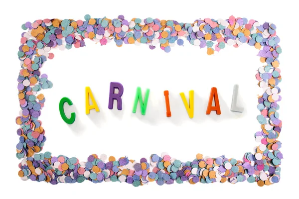 Carnaval tekst in een kader van carnaval confetti — Stockfoto