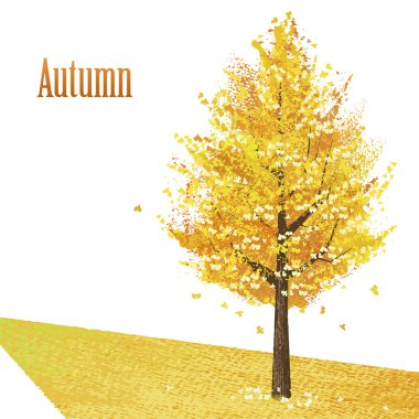 Gingko altın ile geç sonbaharda yapraklar