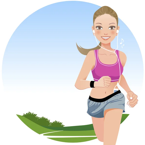 Running woman in country side — Stock Vector