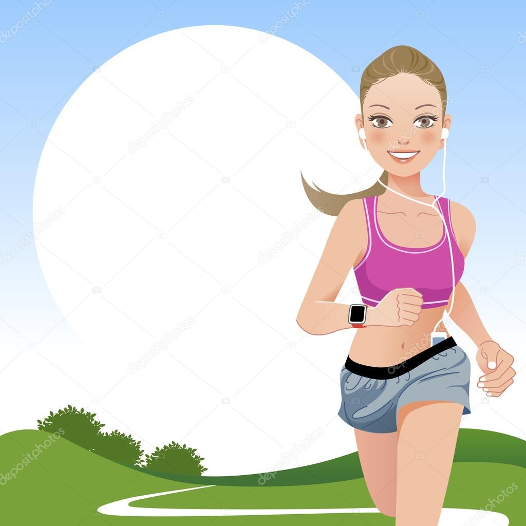 Running woman in country side