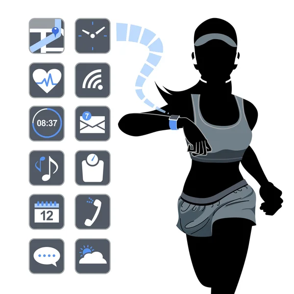 Smart Device Konzept - Fitness-Frau — Stockvektor
