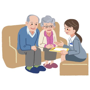 Yaşlı çift geriatrik bakım menejeri ile danışmanlık