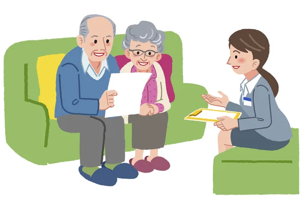 Senioren-Paar trifft sich mit Altenpfleger — Stockvektor
