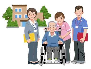Tekerlekli sandalyeye mahkum onun Hemşirelik caregiver ile neşeli yaşlı kişi