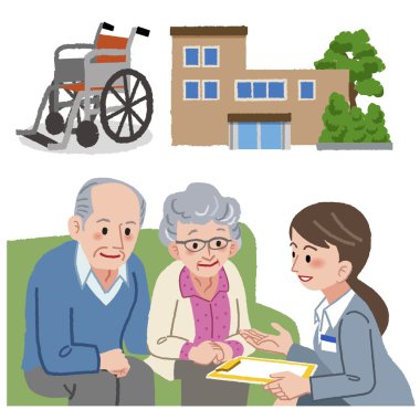 Yaşlı çift geriatrik bakım menejeri ile danışır. 