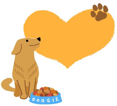 Golden retriever looking up with big heart shape in the backgrou clipart