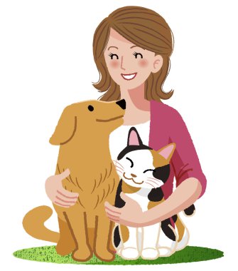 A woman smiling with furry friends clipart