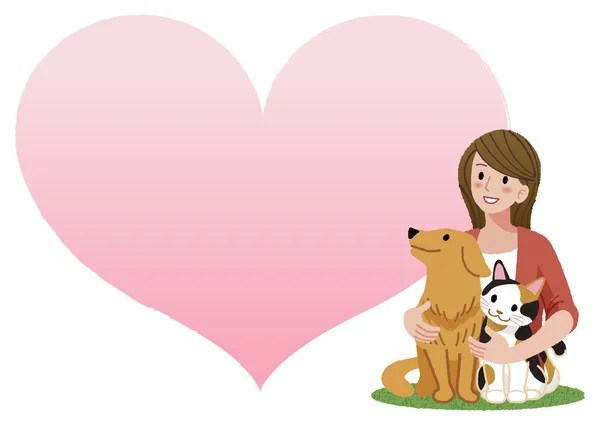 Femme tenant un chien et un chat — Image vectorielle