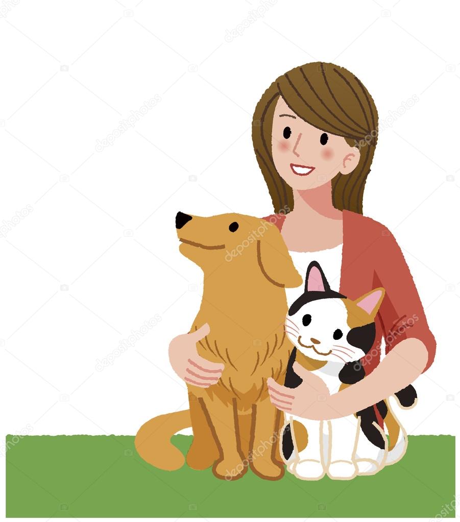 A woman looking up with furry friends