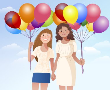 Kız arkadaşım tutan eller ve balonlar