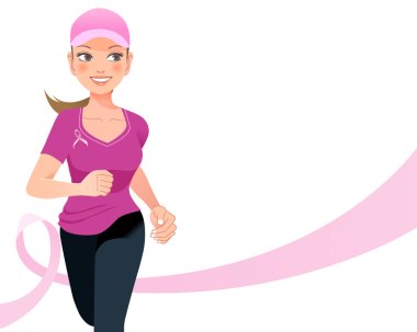 Pink ribbon concept with running woman looking side clipart