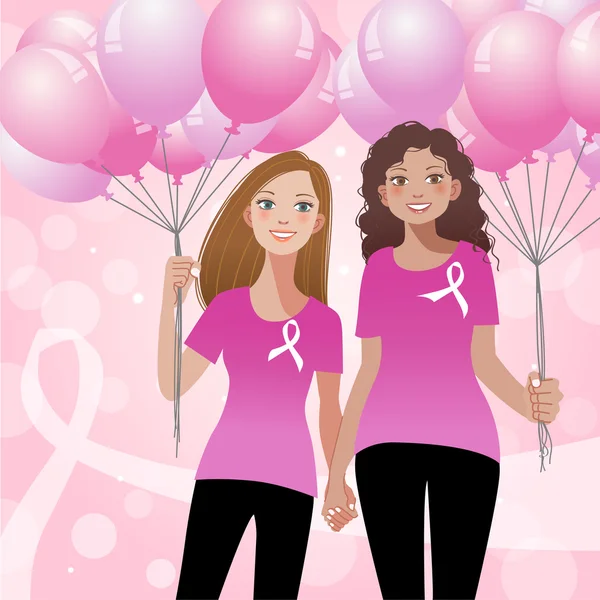 Roze lint concept - vrouw met roze ballonnen — Stockvector