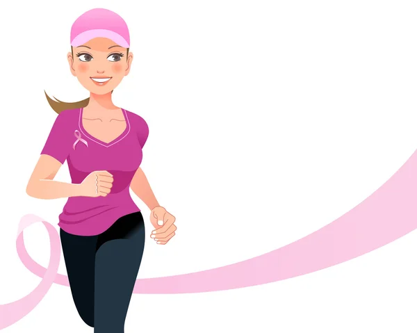 Konzept mit rosa Schleife und laufender Frau auf der Seite lizenzfreie Stockillustrationen