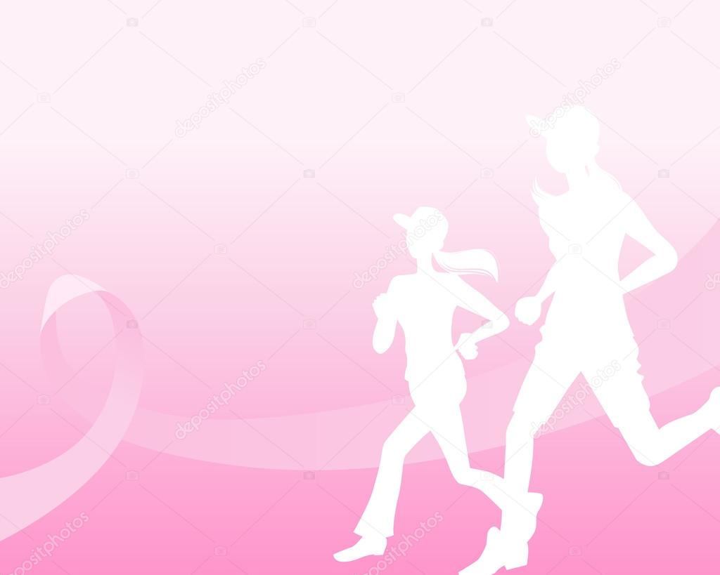 Pink ribbon concept with running woman silhouette
