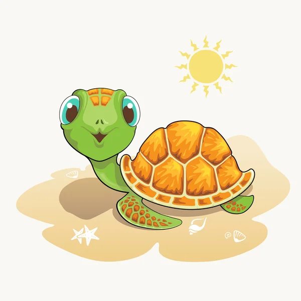 Cute turtle cartoon on the beach — 스톡 벡터