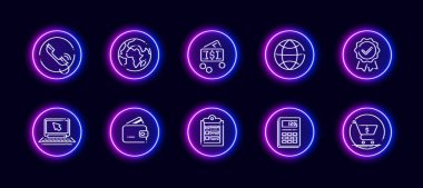 10 in 1 vector icons set related to calculation theme. Lineart vector icons in neon glow style isolated on background. clipart
