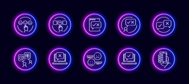 İş anketi temasıyla ilgili her 1 vektör ikonunda 10 tane. Neon parıltısı biçiminde doğrusal vektör simgeleri