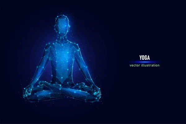 Homme Est Assis Dans Pose Yoga Lotus Pose Wireframe Numérique Illustrations De Stock Libres De Droits