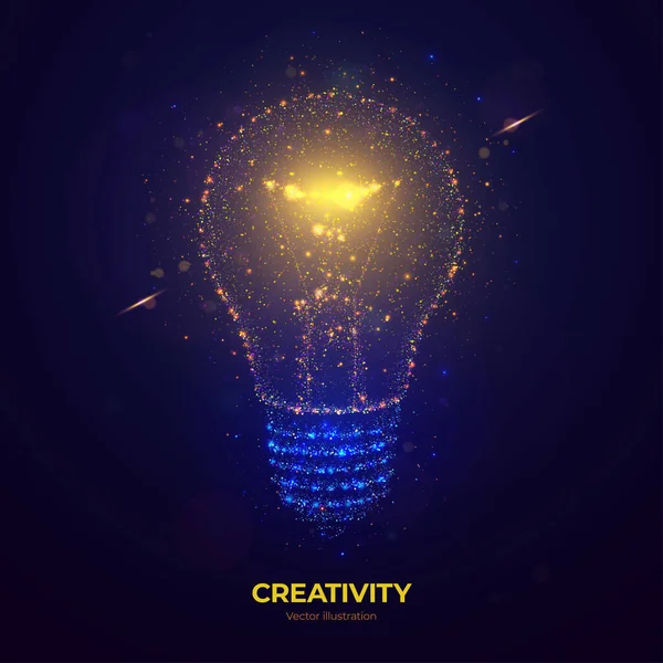 Illustration Vectorielle Ampoule Lumineuse Faite Particules Néon Bright Magic Creative Vecteur En Vente