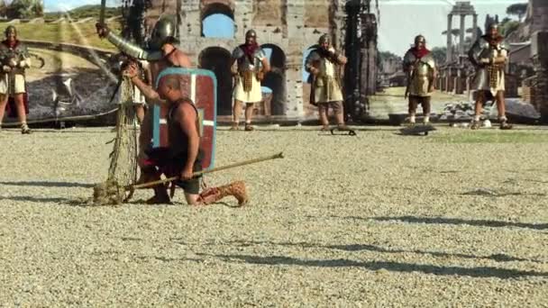 Roman gladiators fighting during Birth of Rome celebration — Stock video