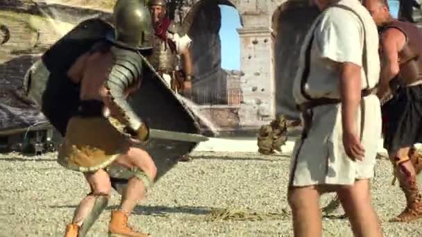 Roman gladiators fighting during Birth of Rome celebration — 비디오