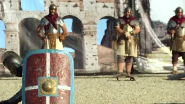 Roman gladiators fighting during Birth of Rome celebration — Stockvideo